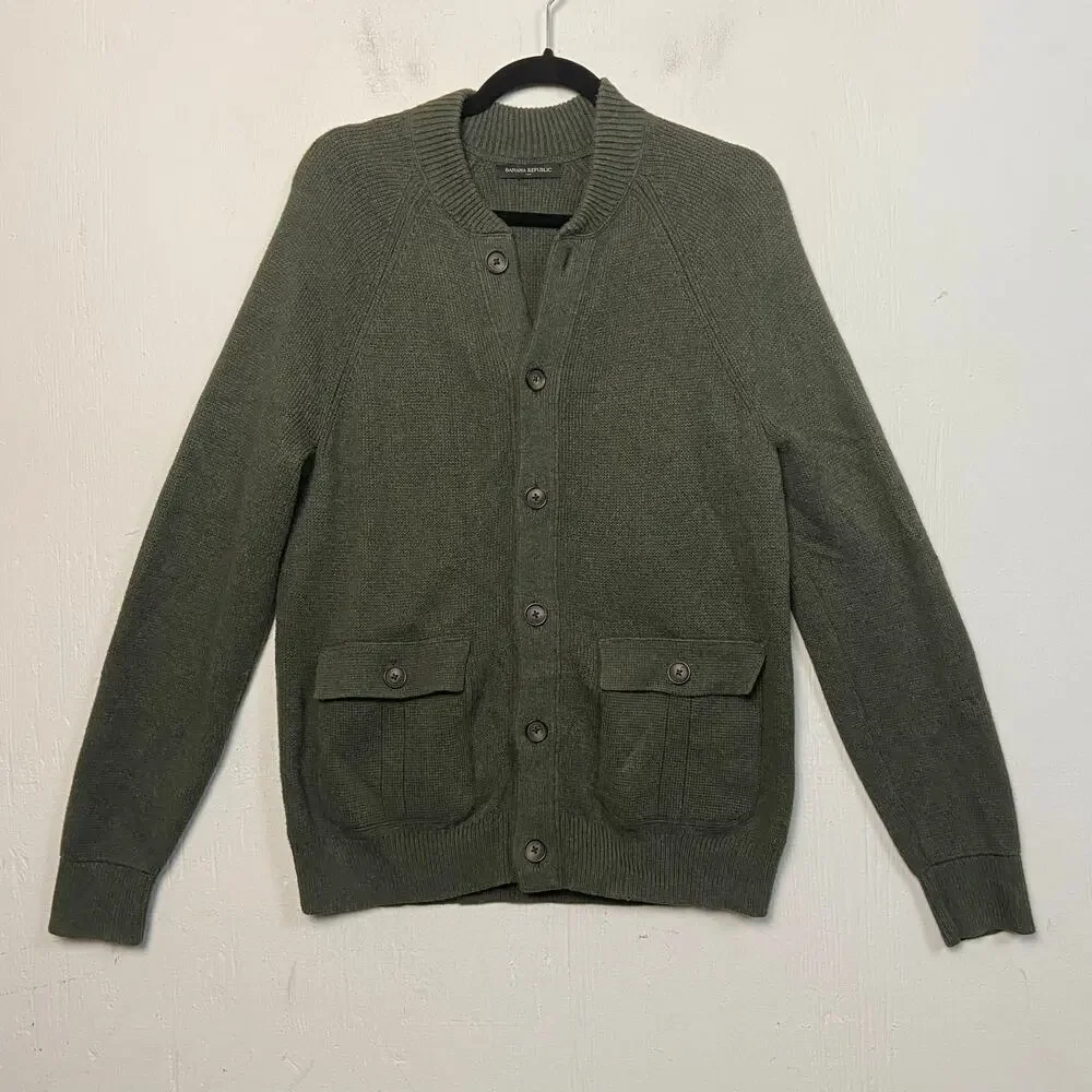 Banana Republic Men's Half Milano Ivy Green Sweater Jacket Size Medium
